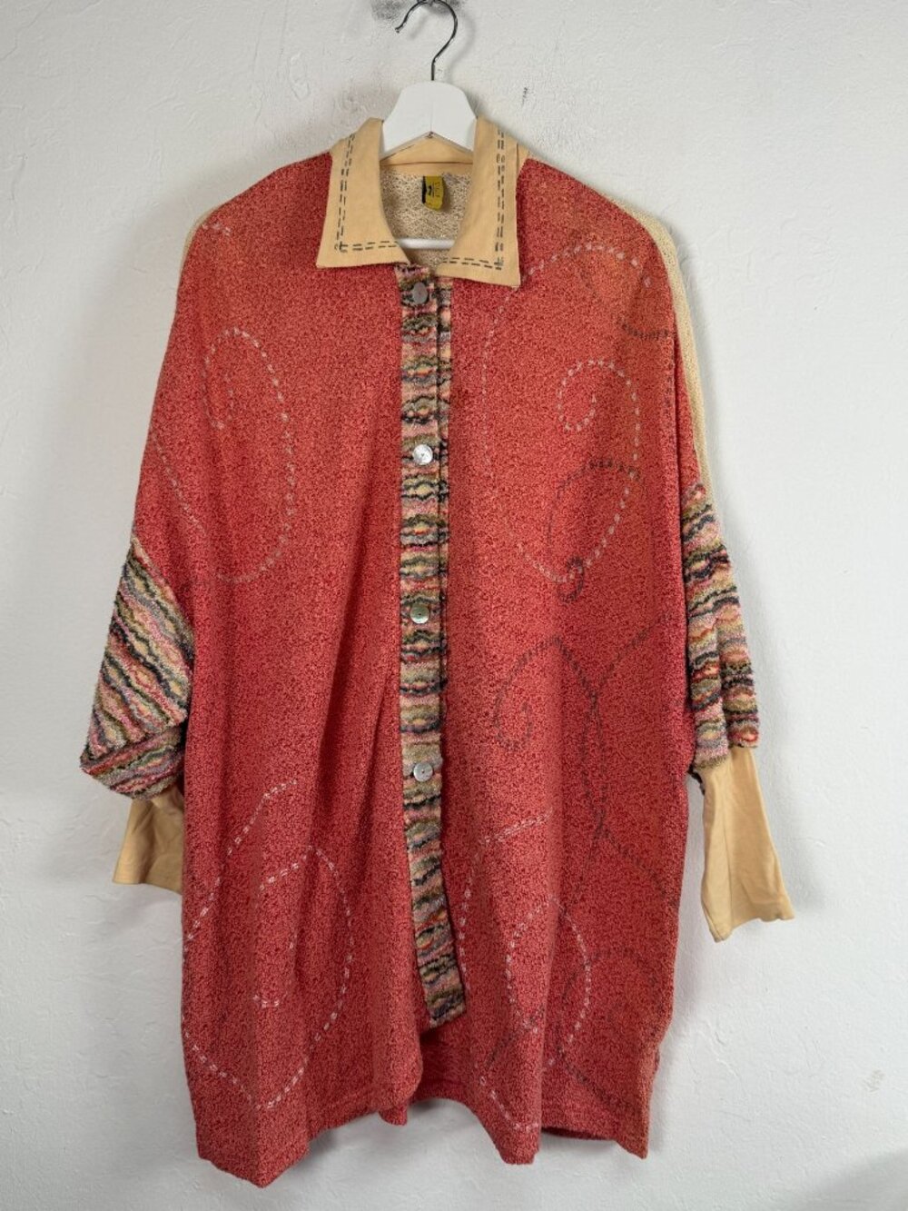 Staley Gretzinger Womens Coral Boucle Oversized Button Front Art Jacket One Size